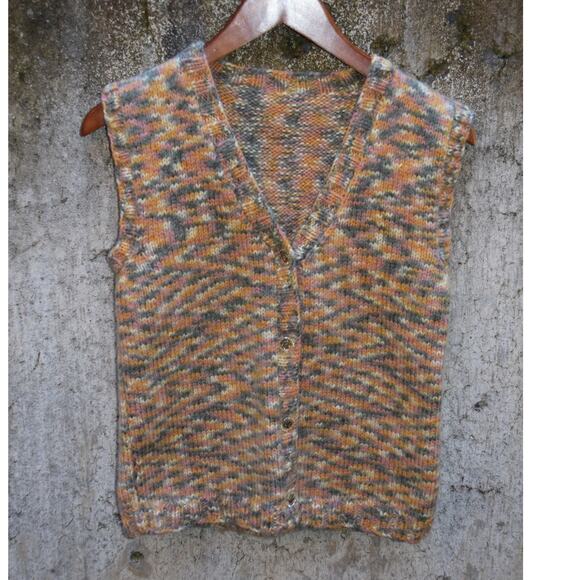 Handmade Multicolor Knit Button Front Sweater Vest Size Medium - Picture 1 of 3